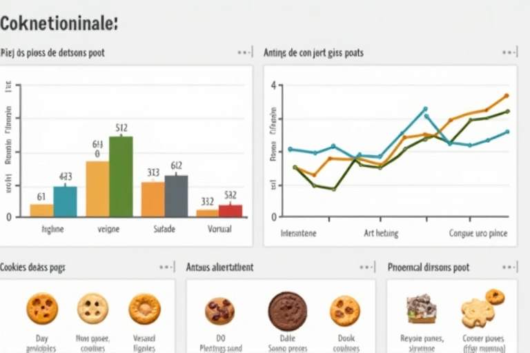 Gráfico de análisis de datos con iconos de cookies y gráficos de barras