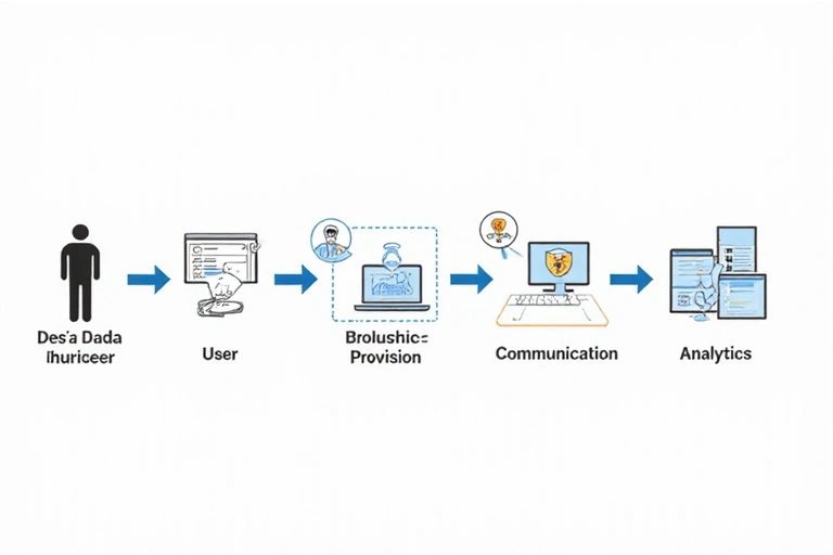 Un gráfico que ilustra el flujo de datos desde el usuario hasta los servicios, con un énfasis en la seguridad y el procesamiento.